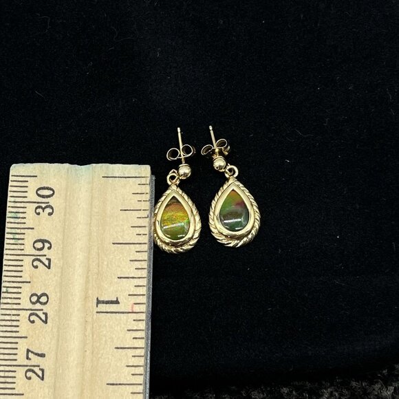 Ammolite Triplet Pear Shape Drop Earrings 14K Gold QVC‎ Dangles - Picture 6 of 7